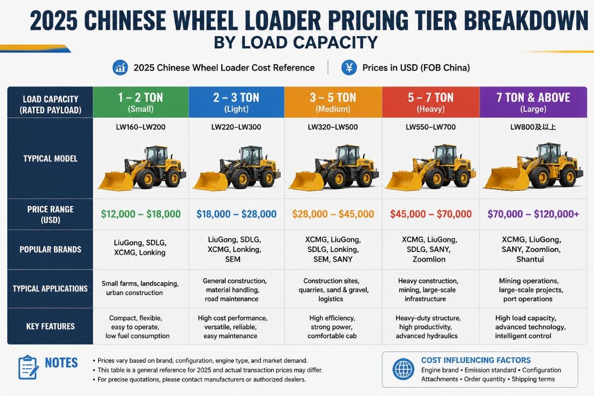 2025 Chinese wheel loader pricing tier breakdown by load capacity