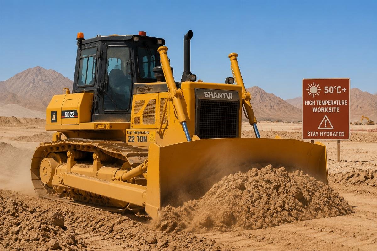 22 ton bulldozer for high temperature worksites Medium track bulldozer operating in a desert construction site