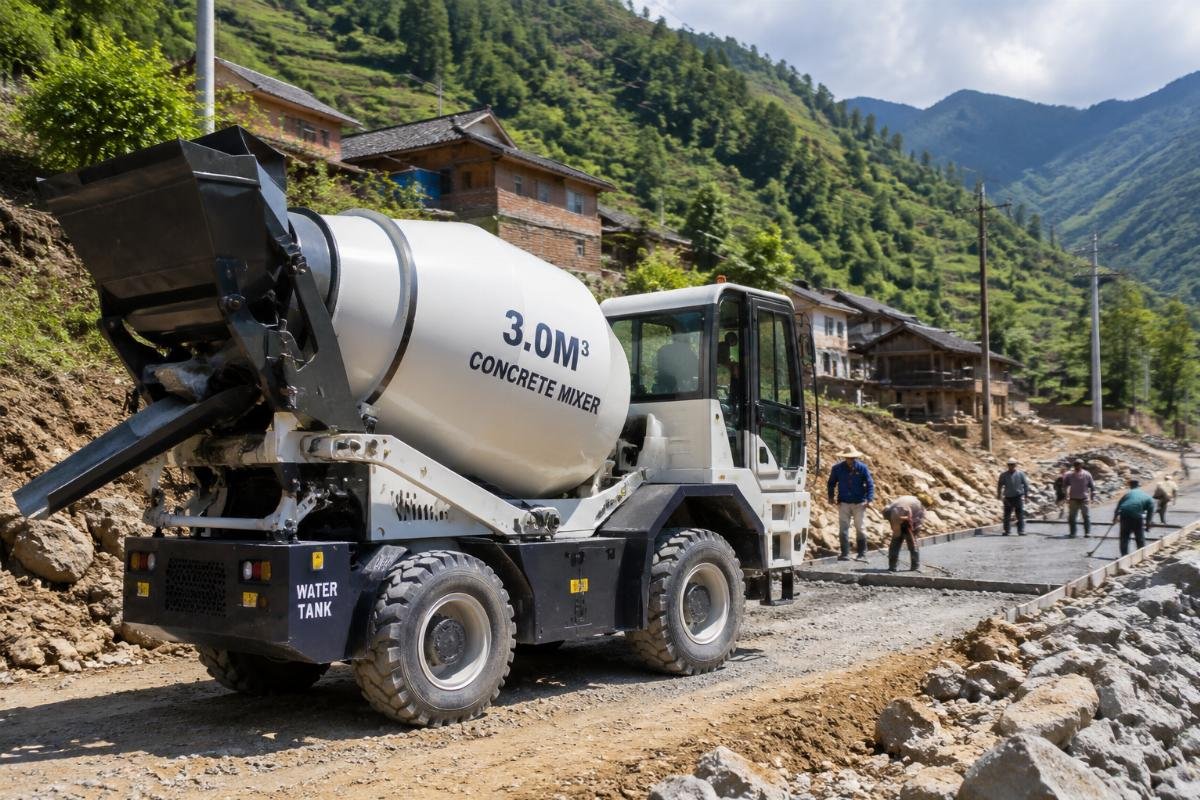 3 cubic meter concrete mixer for remote infrastructure projects 3 cubic meter concrete mixer deployed on a remote village road construction site