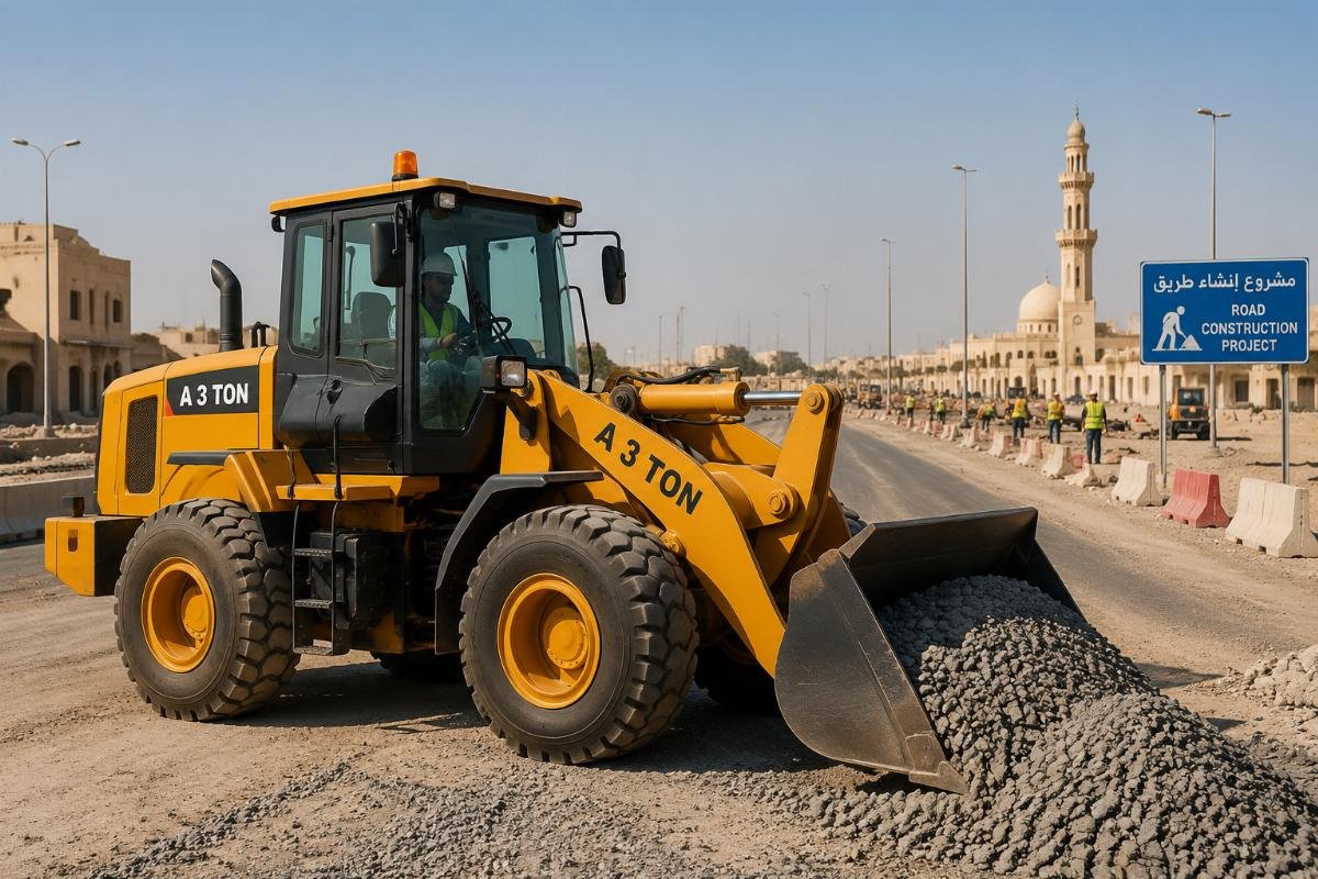 3 ton wheel loader for road construction projects A 3 ton wheel loader operating on a Middle East road construction site