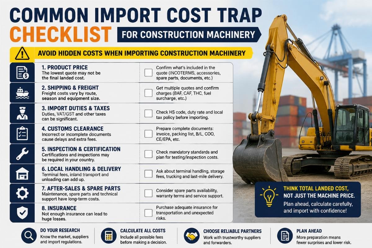 Avoid hidden costs when importing construction machinery Common import cost trap checklist for construction machinery