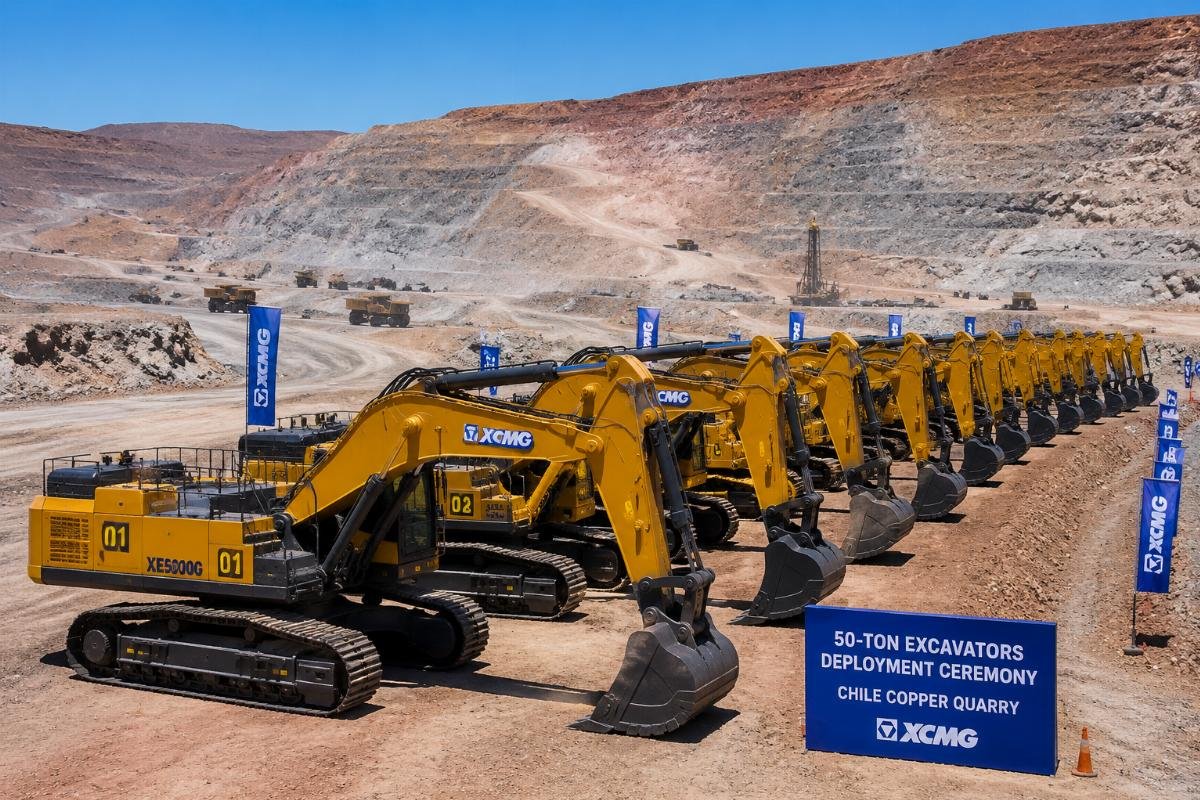 Bulk mining excavator deployment at open-pit quarry Bulk order of 50-ton mining excavators at a Chilean copper quarry job site