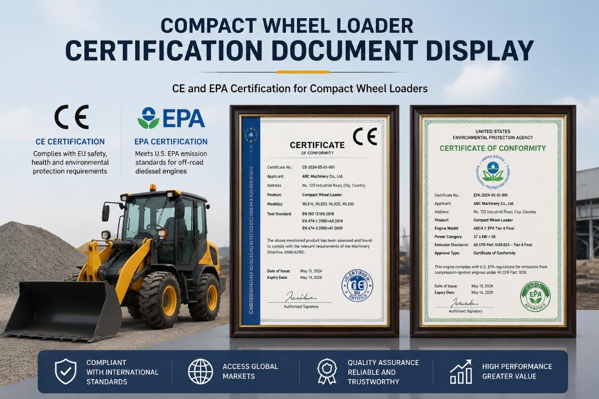 Compact wheel loader certification document display