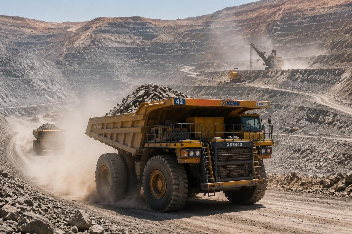Dump truck operating at a dust-heavy Central Asian open-pit mine