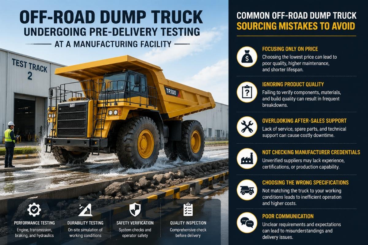 Common off-road dump truck sourcing mistakes to avoid Off-road dump truck undergoing pre-delivery testing at a manufacturing facility