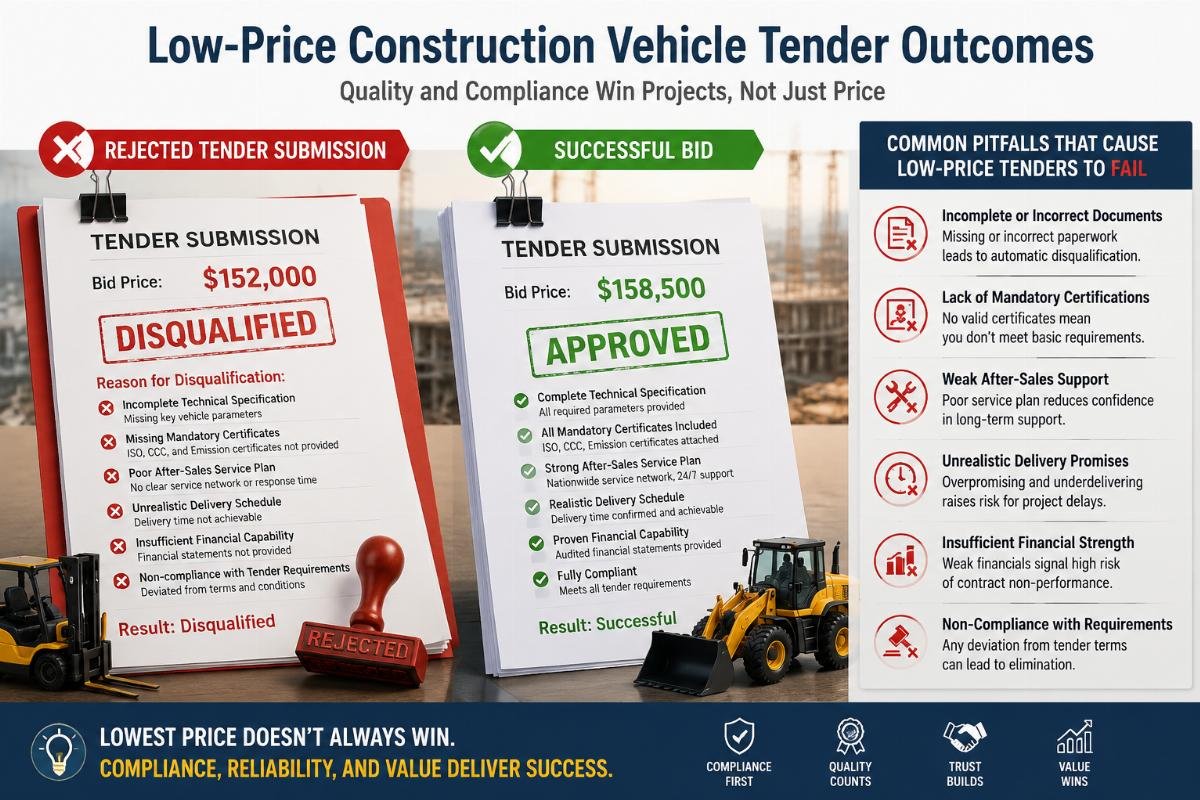 A rejected tender submission marked with disqualification notes next to a successful bid