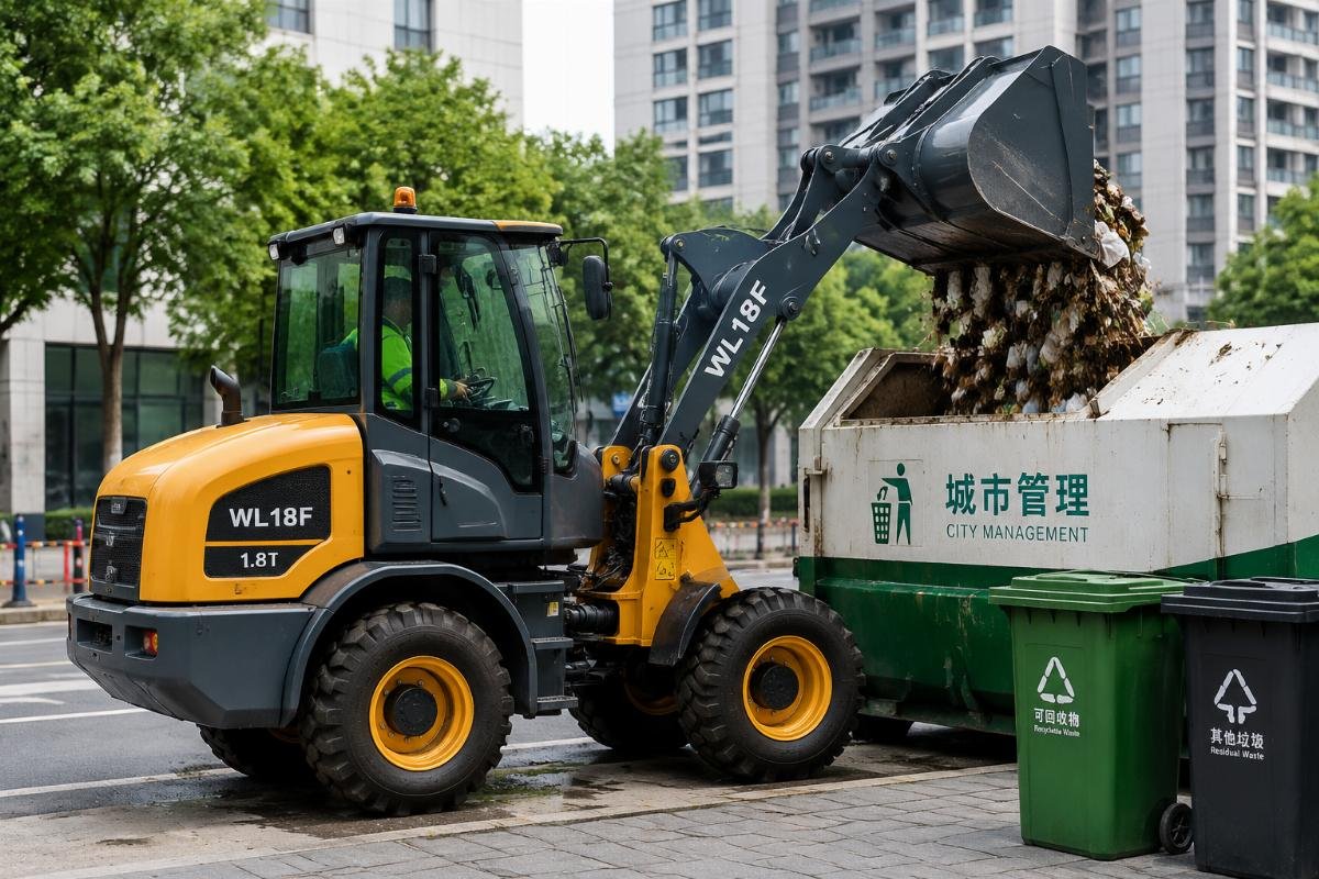 Compact 1.8-ton wheel loader for municipal waste management operations