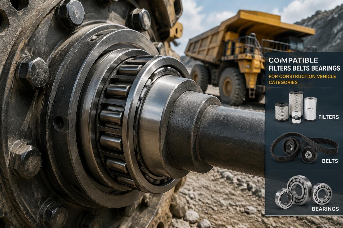 Close up of a heavy duty bearing installed on a mining dump truck axle