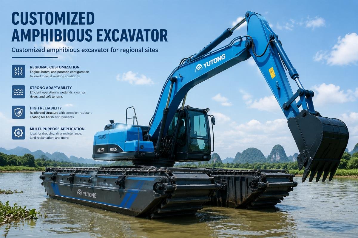 Custom amphibious excavator for regional sites Customized amphibious excavator with regional specific configuration