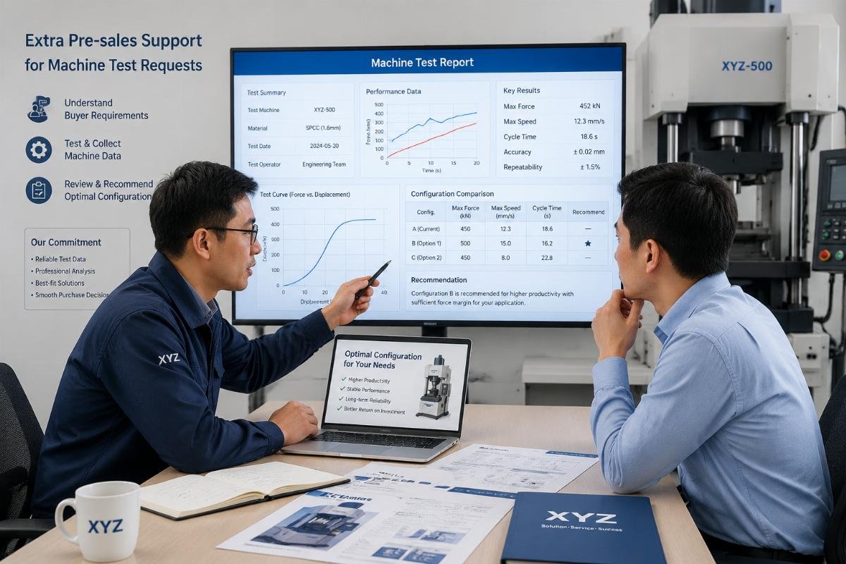 Technical engineer reviewing test data to suggest configuration adjustments for a buyer