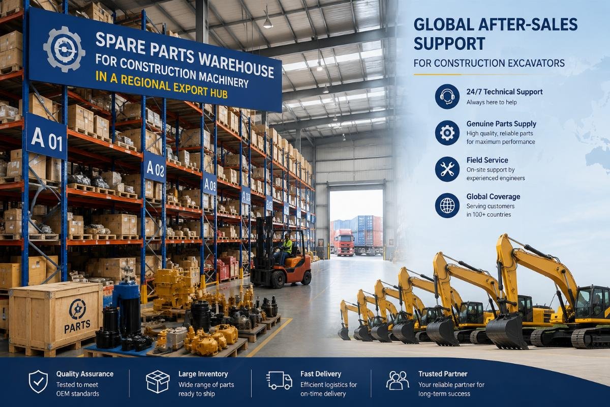 Spare parts warehouse for construction machinery in a regional export hub