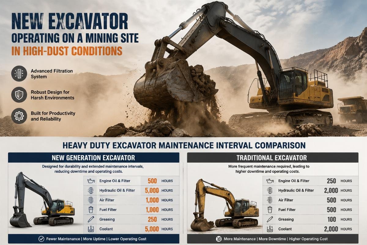 New excavator operating on a mining site in high-dust conditions