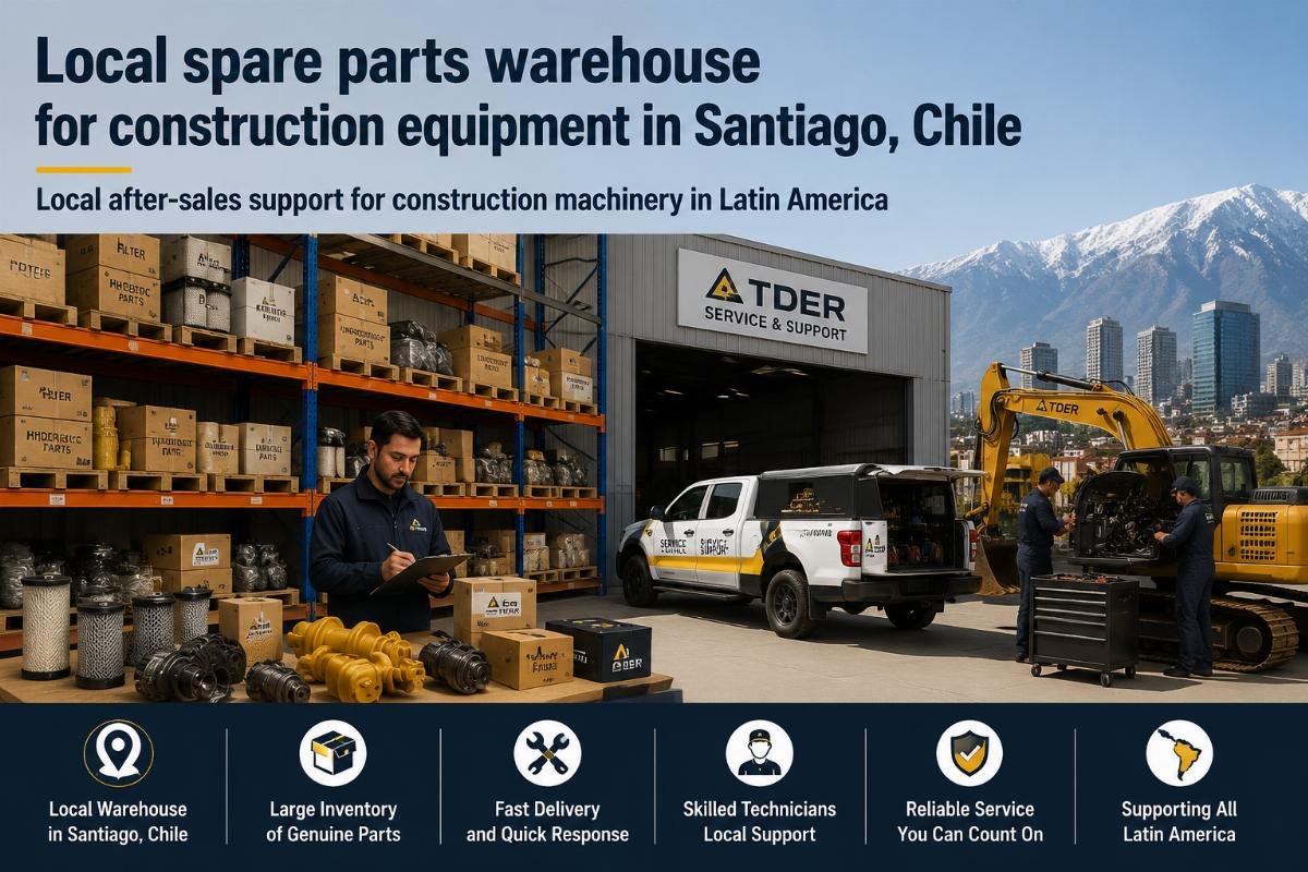 Local after-sales support for construction machinery in Latin America Local spare parts warehouse for construction equipment in Santiago, Chile