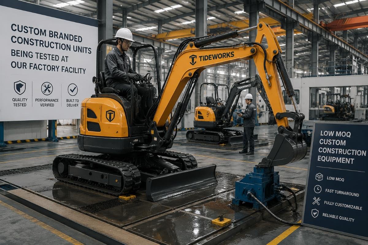 Custom branded construction units being tested at a factory facility
