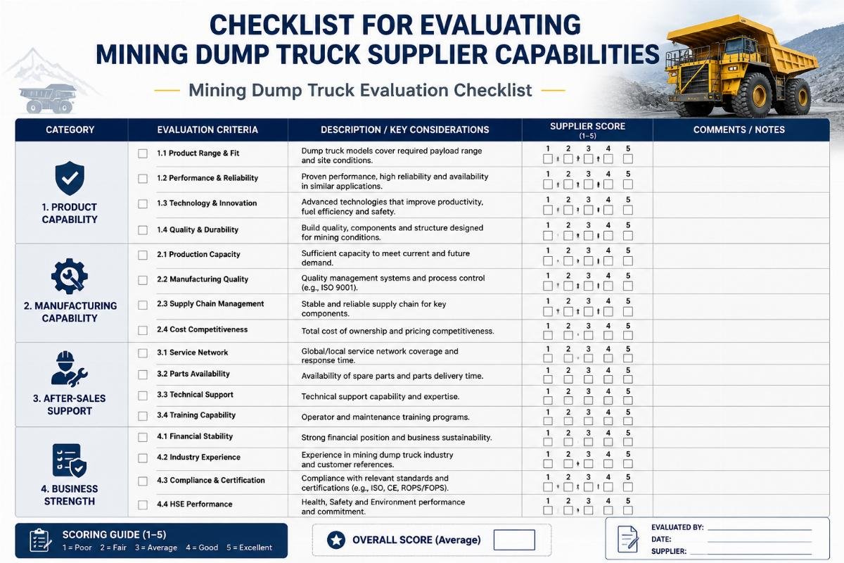 Checklist for evaluating mining dump truck supplier capabilities