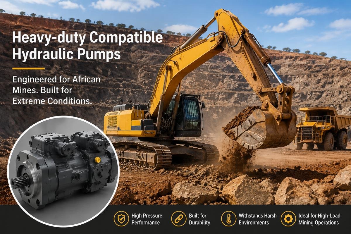 Heavy-duty compatible hydraulic pumps installed on excavators operating in an African open pit mine