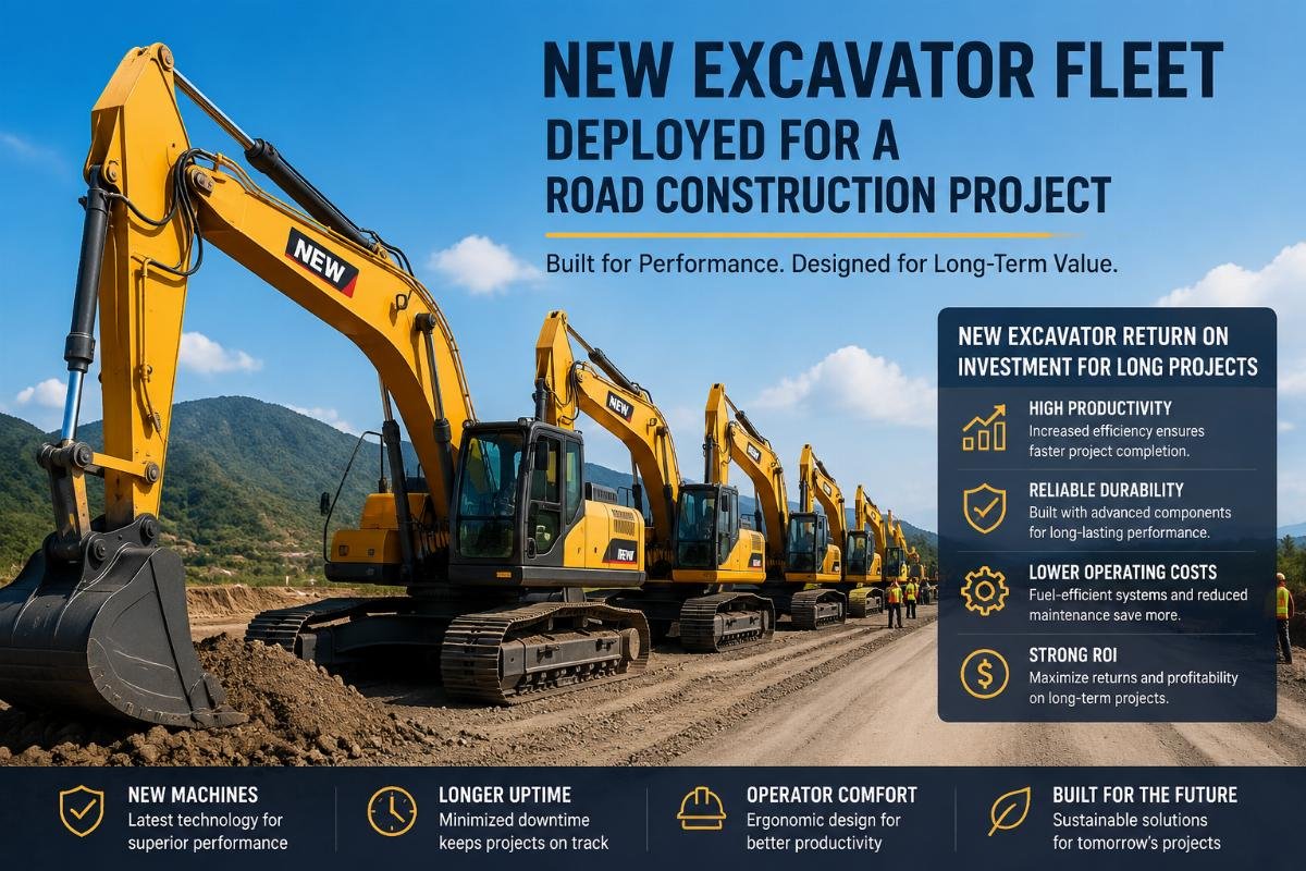 New excavator fleet deployed for a road construction project