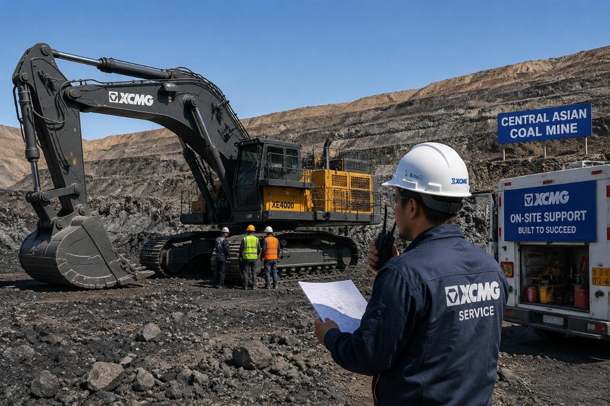 On-site support for mining excavator deployment On-site engineer conducting excavator installation at a Central Asian coal mine