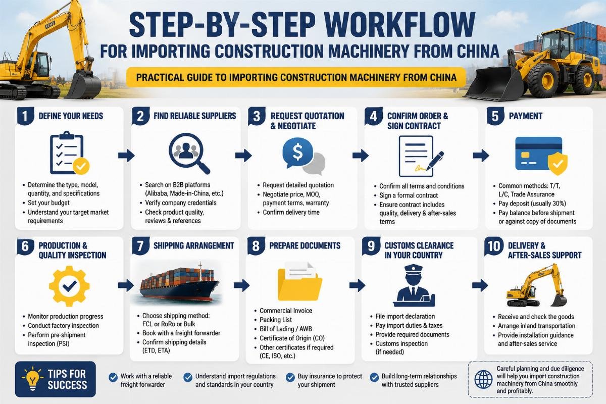 Practical guide to importing construction machinery from China Step-by-step workflow for importing construction machinery from China