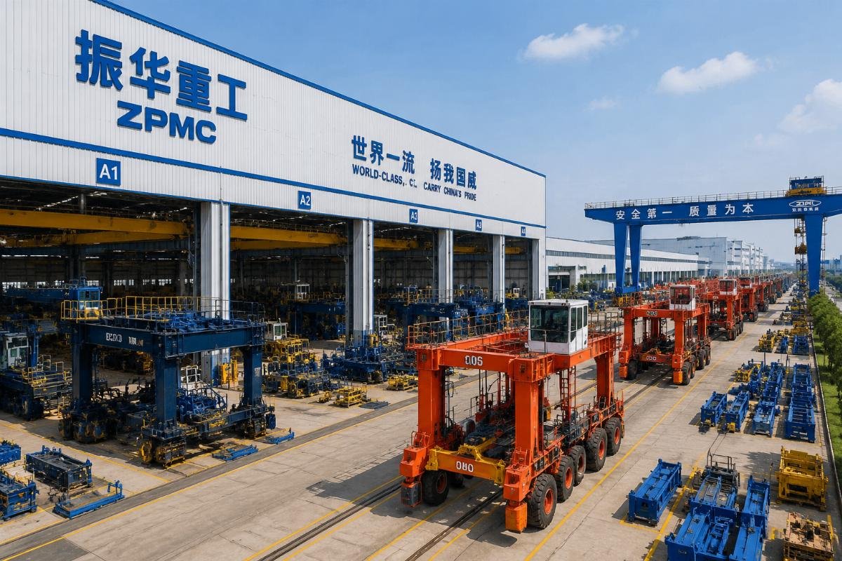 Exterior view of a Chinese heavy equipment manufacturing facility with assembly lines