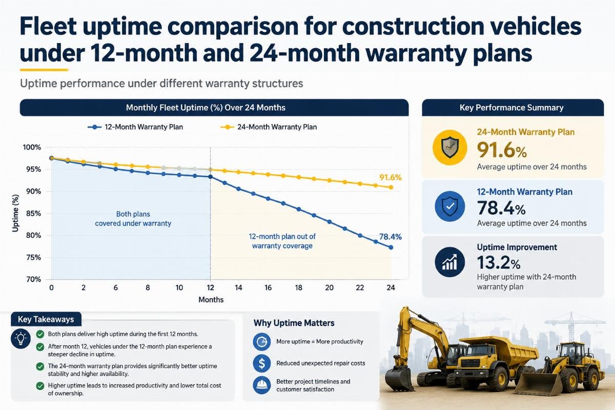 Uptime performance under different warranty structures Fleet uptime comparison for construction vehicles under 12-month and 24-month warranty plans