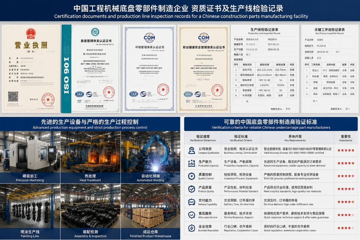 Certification documents and production line inspection records for a Chinese construction parts manufacturing facility
